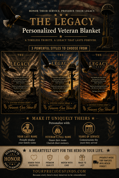 The Legacy Personalized Veteran Blanket – Custom Military Family Gift | Honor, Courage & Service